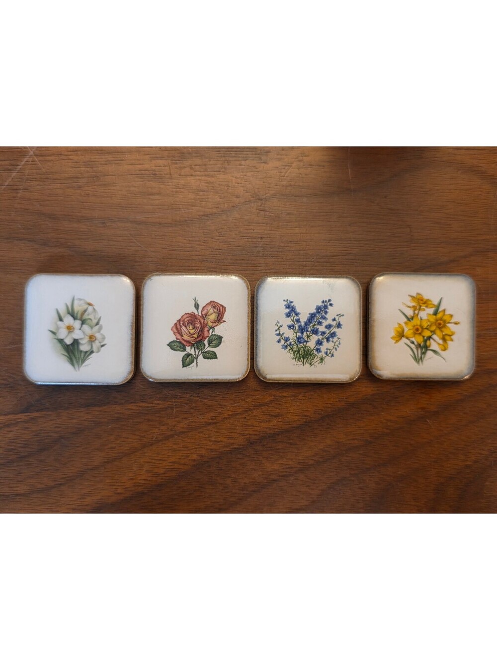 Vintage 1970's Botanical Floral Ceramic Tile Refrigerator Magnets Set of 4